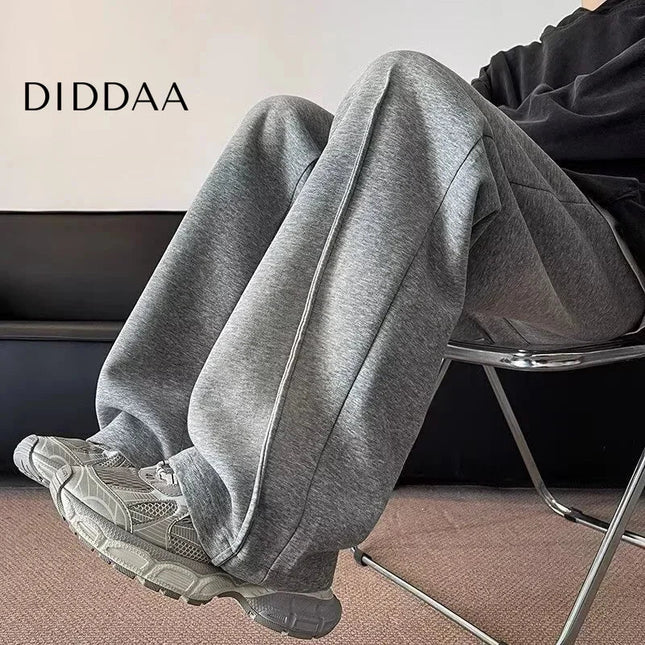 Beige Pleated Elastic Waist Straight Pants Y2K Style - Unisex Sweatpants