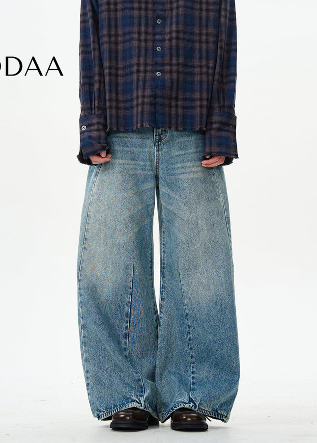 Beige Retro Scimitar Pants for Trendy Couples - S / Mid Blue - Women’s Jeans