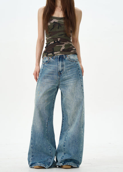 Beige Retro Scimitar Pants for Trendy Couples - Women’s Jeans