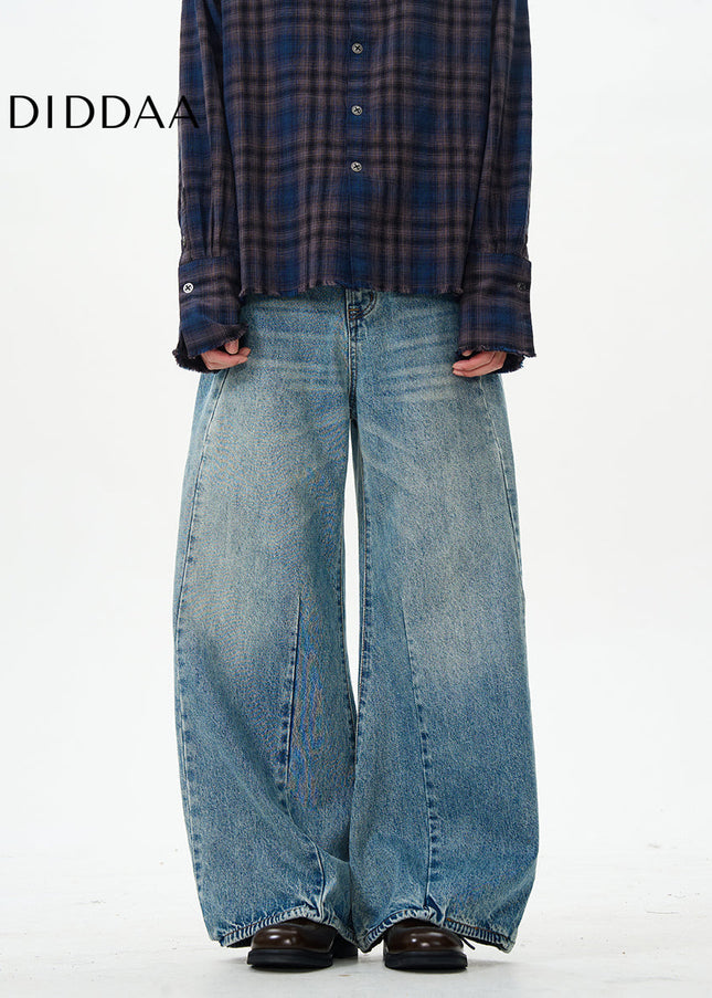 Beige Retro Scimitar Pants for Trendy Couples - Women’s Jeans