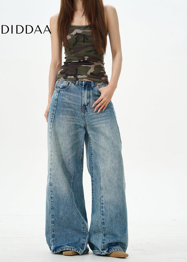 Beige Retro Scimitar Pants for Trendy Couples - Women’s Jeans