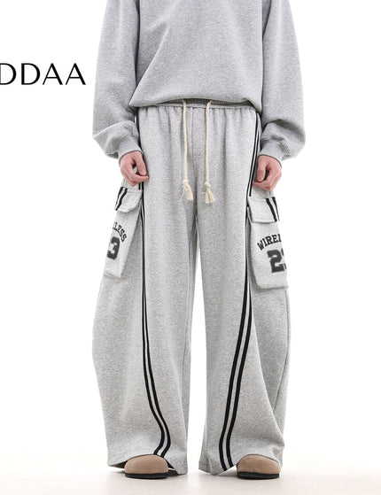 Beige Striped Large Pocket Scimitar Sweatpants - S / Grey - Unisex Sweatpants