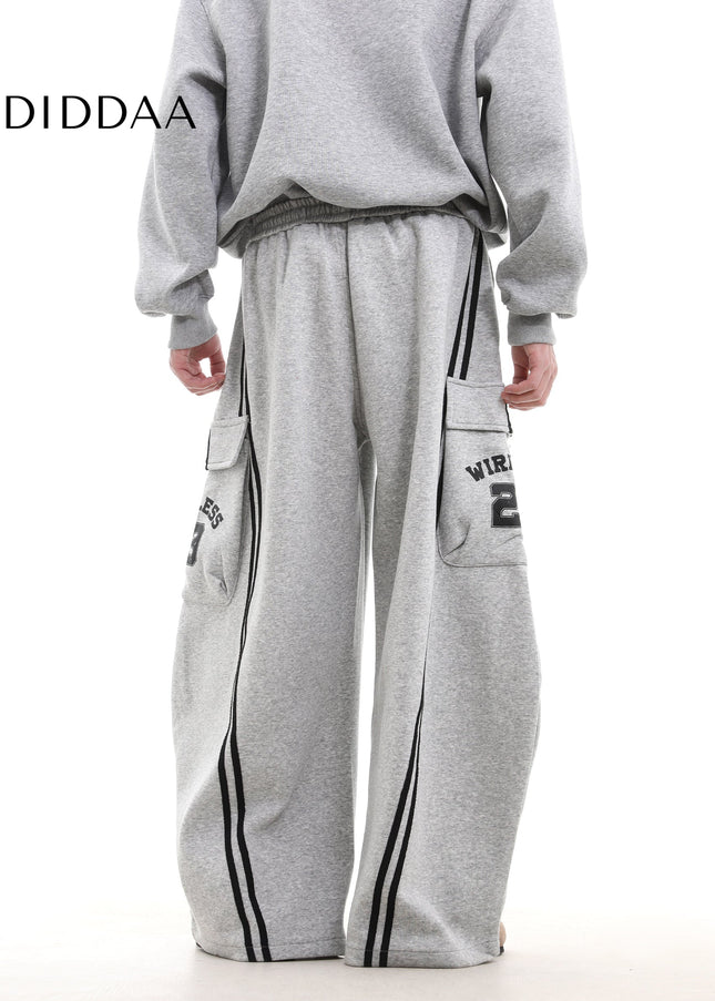 Beige Striped Large Pocket Scimitar Sweatpants - Unisex Sweatpants