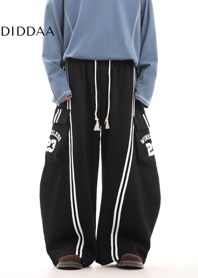 Beige Striped Large Pocket Scimitar Sweatpants - Unisex Sweatpants