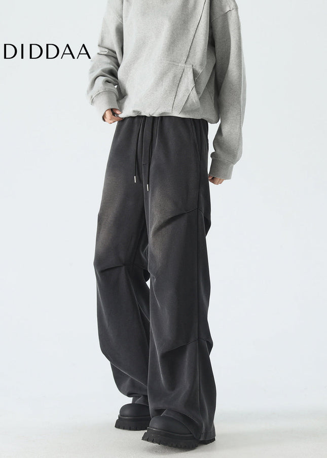 Beige Three-Dimensional Scimitar Design Straight Pants - Unisex Sweatpants