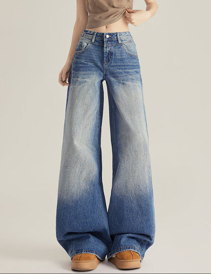 Beige Vintage Cracked Wide-Leg Jeans for Women - Women’s Jeans