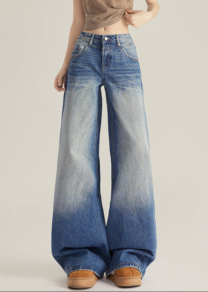 Beige Vintage Cracked Wide-Leg Jeans for Women - Women’s Jeans
