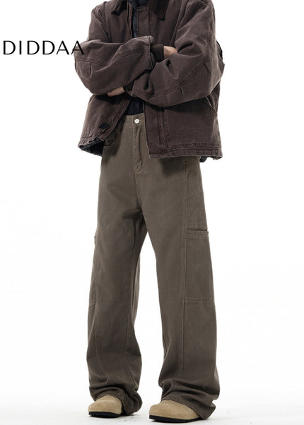 Beige Vintage Deconstructed Cargo Pants Loose Fit - Men’s Jeans