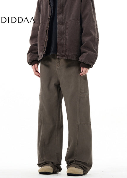 Beige Vintage Deconstructed Cargo Pants Loose Fit - Men’s Jeans