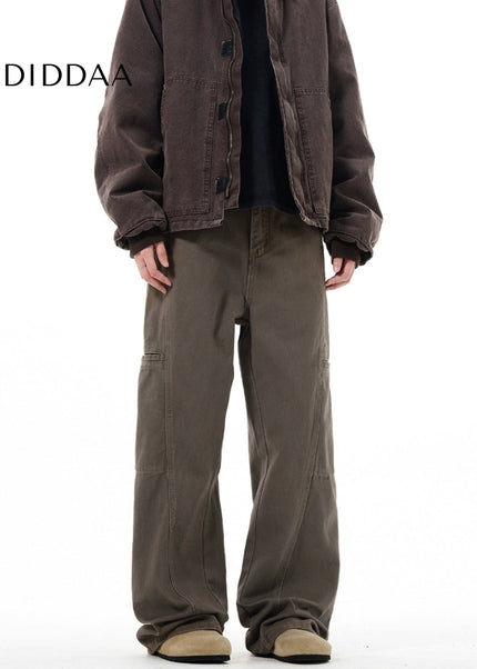 Beige Vintage Deconstructed Cargo Pants Loose Fit - Men’s Jeans