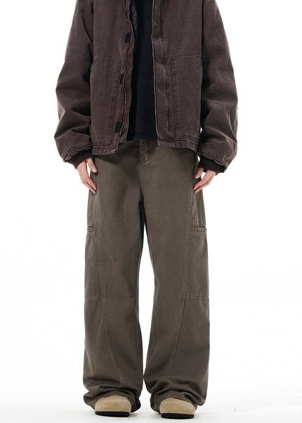 Beige Vintage Deconstructed Cargo Pants Loose Fit - Men’s Jeans