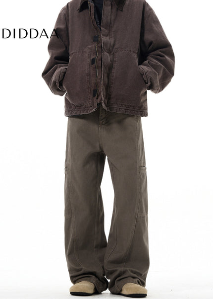 Beige Vintage Deconstructed Cargo Pants Loose Fit - Men’s Jeans