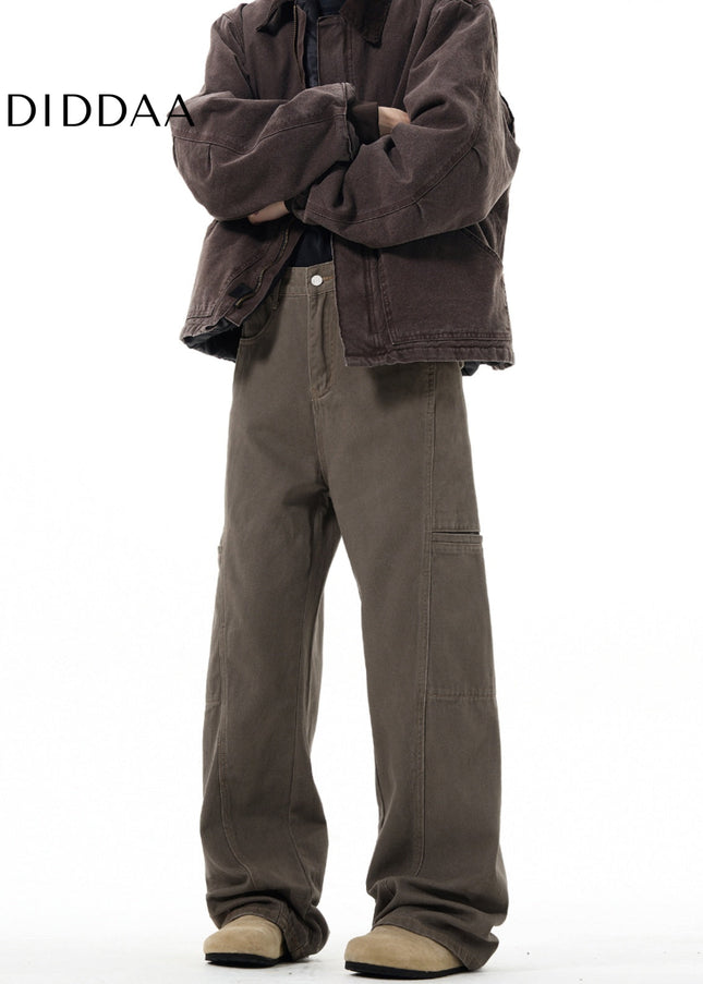 Beige Vintage Deconstructed Cargo Pants Loose Fit - Men’s Jeans