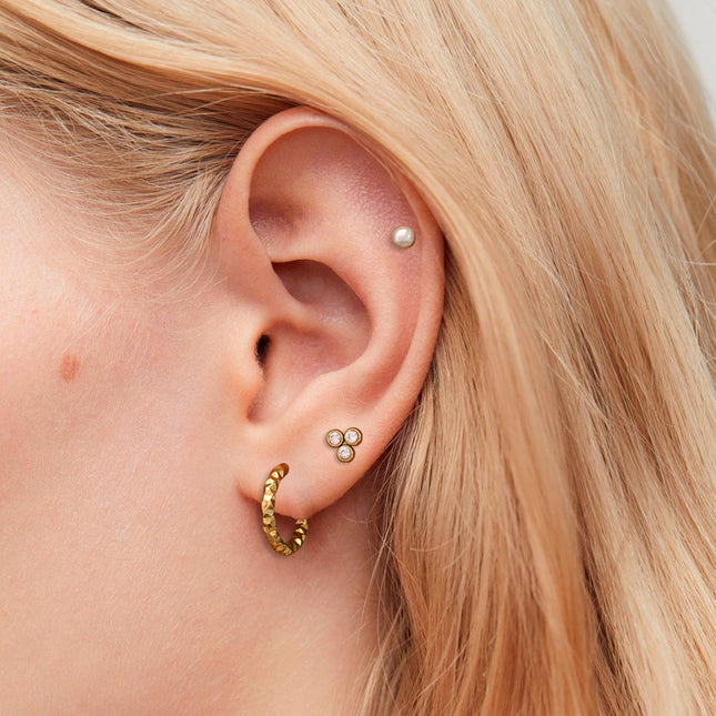 Jieding European and American stainless steel round earrings high-quality zircon pearl stud earrings titanium steel non-fading earrings cross-border