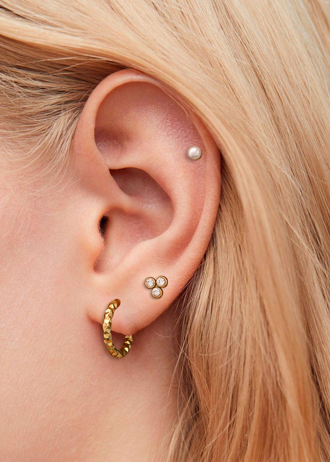 Jieding European and American stainless steel round earrings high-quality zircon pearl stud earrings titanium steel non-fading earrings cross-border