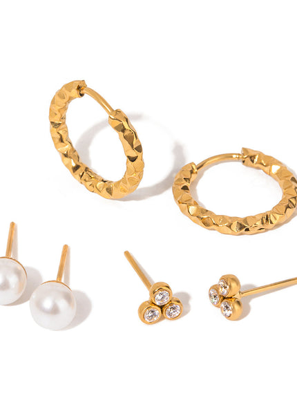 Jieding European and American stainless steel round earrings high-quality zircon pearl stud earrings titanium steel non-fading earrings cross-border