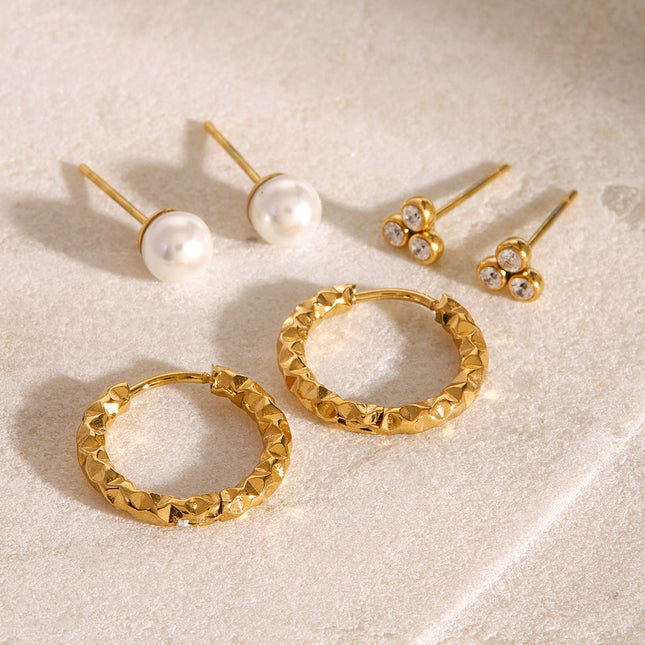 Jieding European and American stainless steel round earrings high-quality zircon pearl stud earrings titanium steel non-fading earrings cross-border