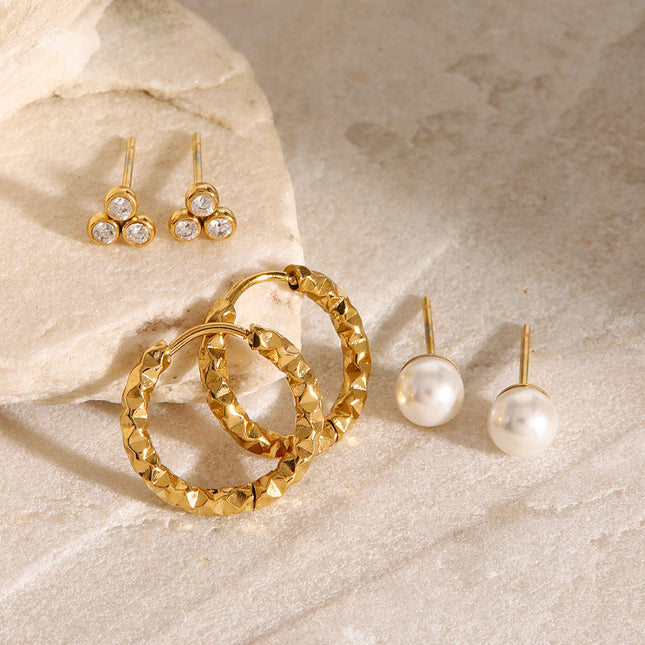 Jieding European and American stainless steel round earrings high-quality zircon pearl stud earrings titanium steel non-fading earrings cross-border