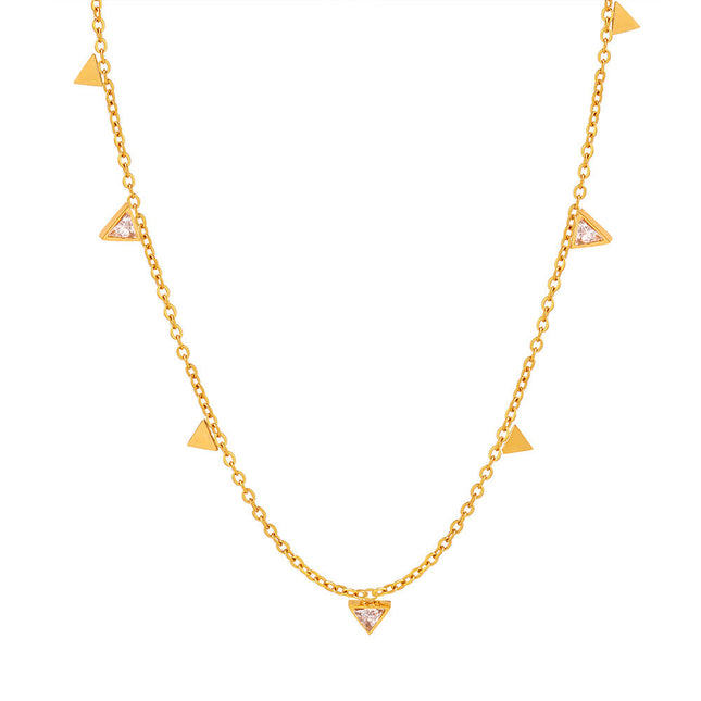European and American new simple light luxury niche personality triangle diamond clavicle chain versatile titanium steel plated 18K gold necklace women