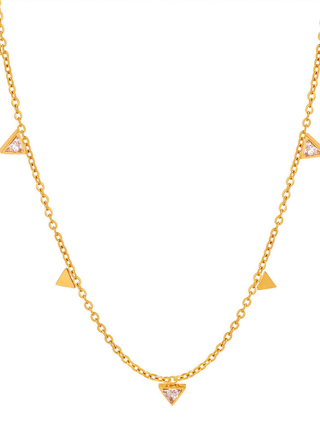 European and American new simple light luxury niche personality triangle diamond clavicle chain versatile titanium steel plated 18K gold necklace women