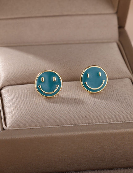 House of Shakespeare Blue 14K Gold Plated Earrings Bentleigh Earrings | Gold Smiley Face Stud Earrings