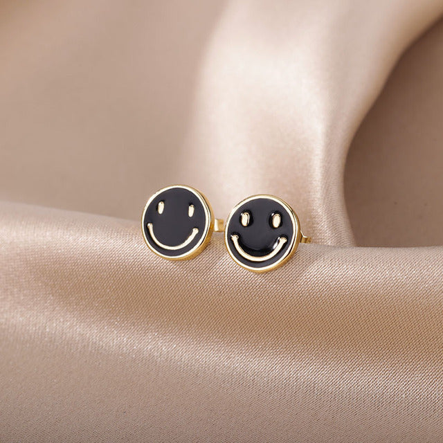 House of Shakespeare 14K Gold Plated Earrings Bentleigh Earrings | Gold Smiley Face Stud Earrings