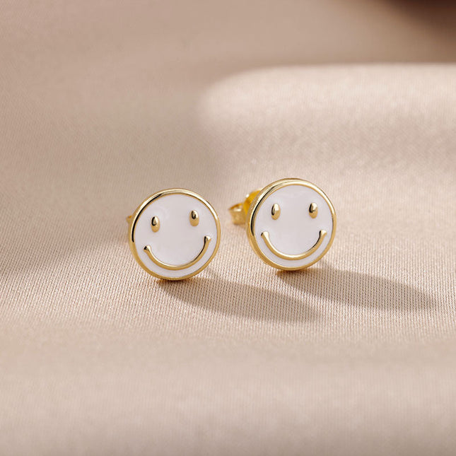 House of Shakespeare 14K Gold Plated Earrings Bentleigh Earrings | Gold Smiley Face Stud Earrings