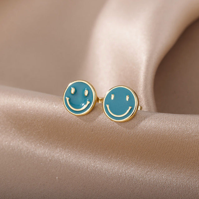 House of Shakespeare 14K Gold Plated Earrings Bentleigh Earrings | Gold Smiley Face Stud Earrings
