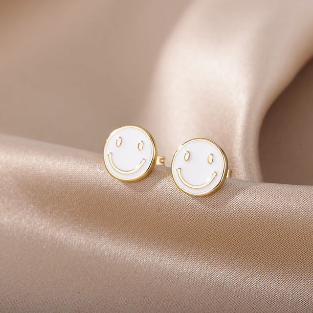 House of Shakespeare 14K Gold Plated Earrings Bentleigh Earrings | Gold Smiley Face Stud Earrings