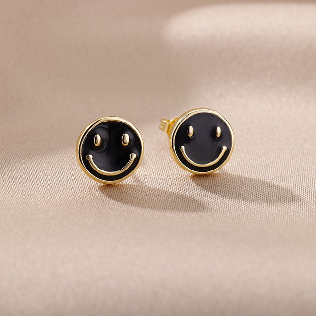 House of Shakespeare 14K Gold Plated Earrings Bentleigh Earrings | Gold Smiley Face Stud Earrings