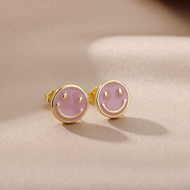 House of Shakespeare 14K Gold Plated Earrings Bentleigh Earrings | Gold Smiley Face Stud Earrings