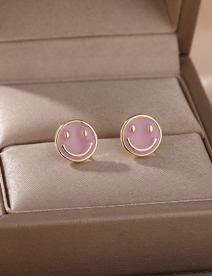 House of Shakespeare Pink 14K Gold Plated Earrings Bentleigh Earrings | Gold Smiley Face Stud Earrings