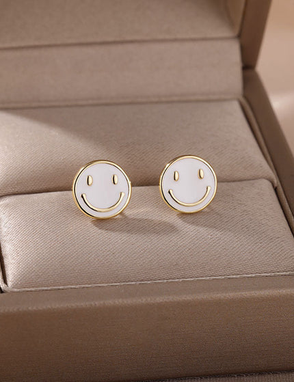 House of Shakespeare White 14K Gold Plated Earrings Bentleigh Earrings | Gold Smiley Face Stud Earrings