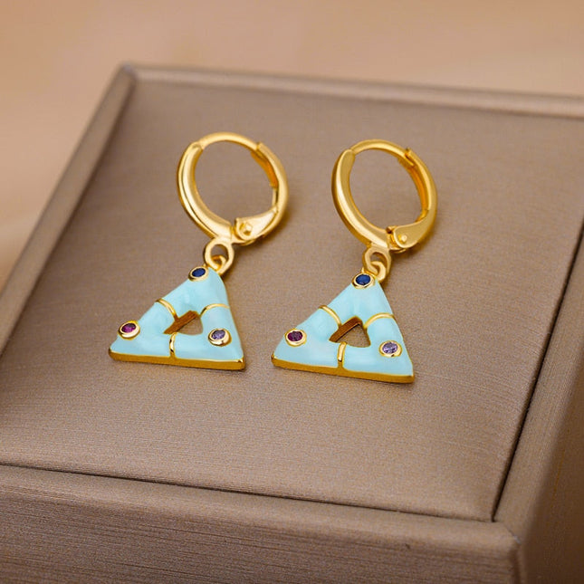 Berda Earrings | Gold Triangle White Hoop Earrings