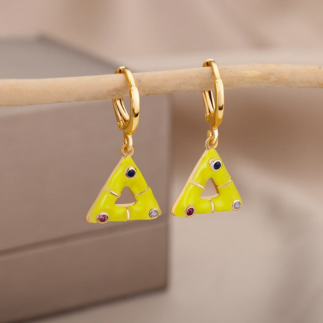 Berda Earrings | Gold Triangle White Hoop Earrings