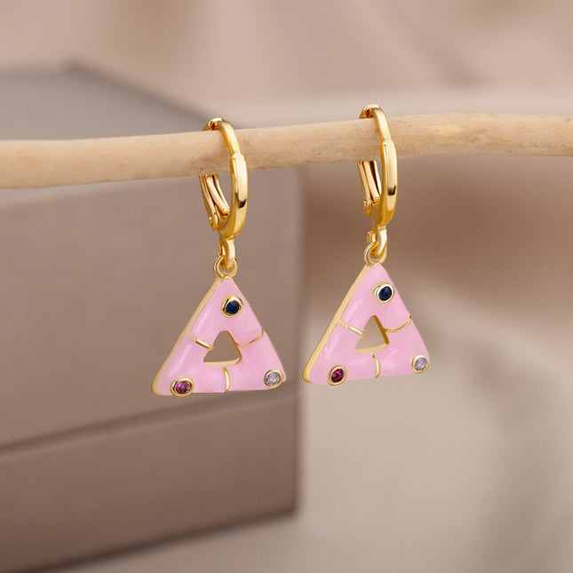 Berda Earrings | Gold Triangle White Hoop Earrings