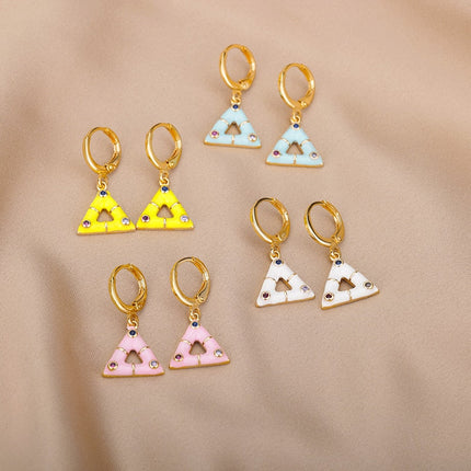 Berda Earrings | Gold Triangle White Hoop Earrings