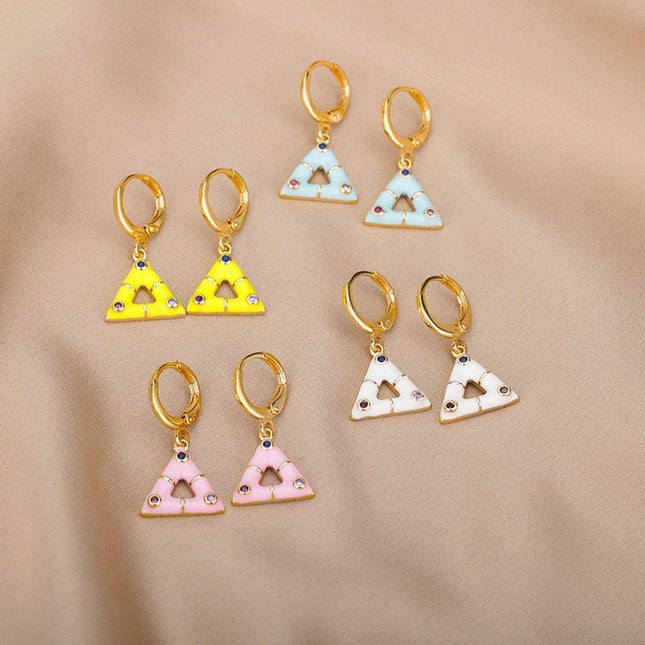 Berda Earrings | Gold Triangle White Hoop Earrings