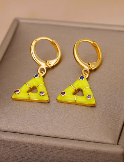 Berda Earrings | Gold Triangle White Hoop Earrings