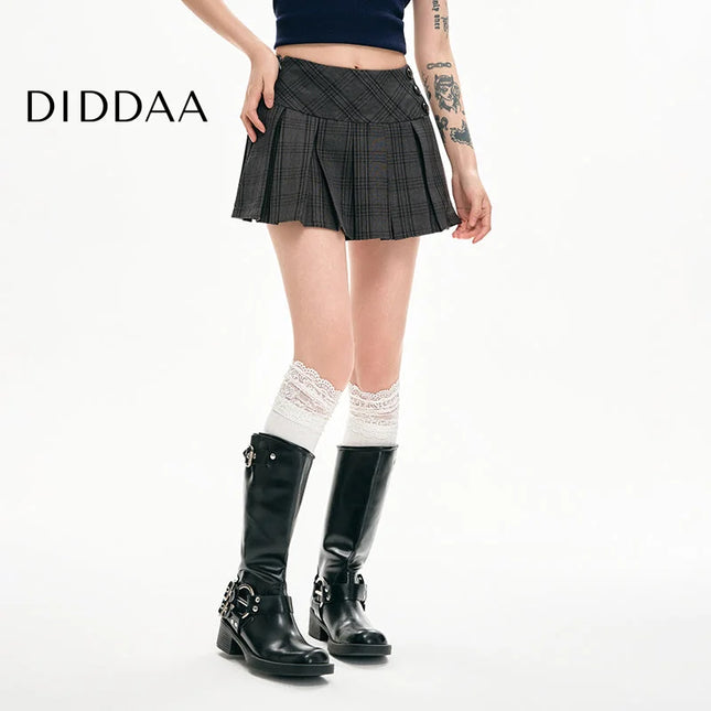 Black A-Line Pleated Skirt for Women Spring 2024 - S / Grey - Skirts