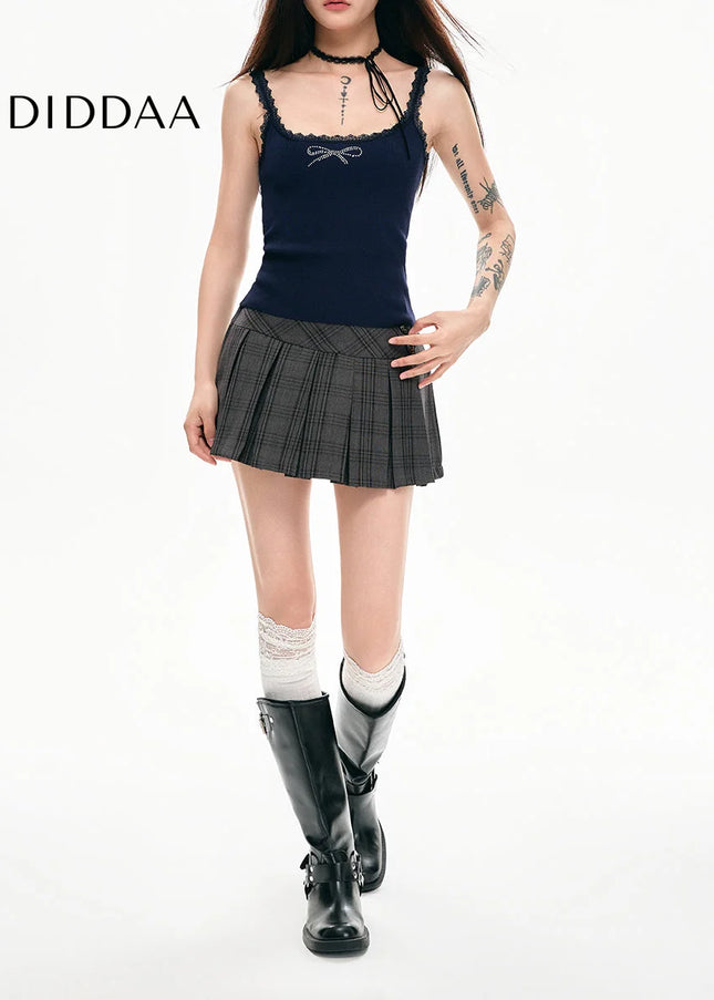 Black A-Line Pleated Skirt for Women Spring 2024 - Skirts