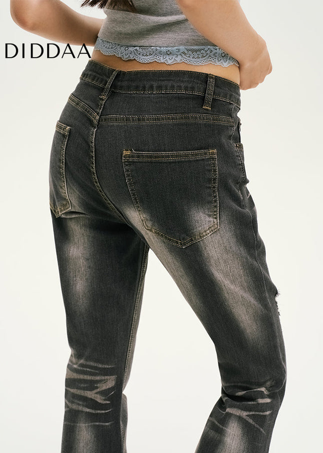 Black and Gray Frayed Bootcut Jeans for Women - Women’s Jeans