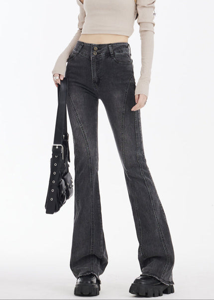 Black and Gray High-Waisted Flared Jeans for Women - Women’s Jeans
