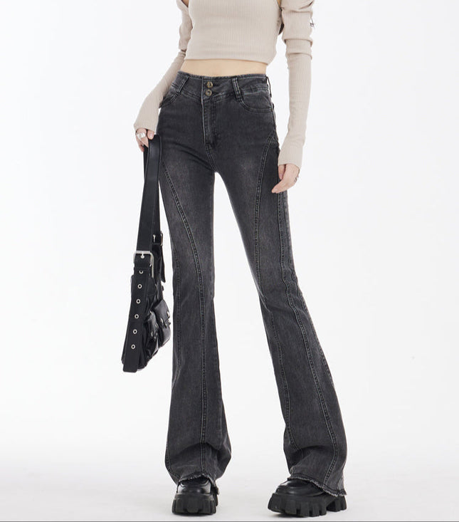 Black and Gray High-Waisted Flared Jeans for Women - Women’s Jeans