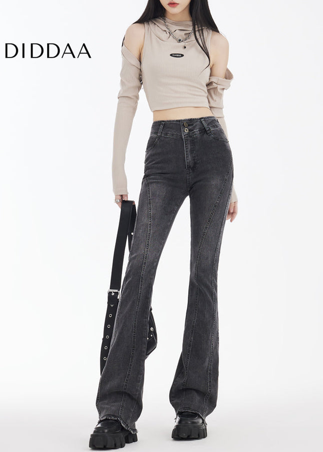 Black and Gray High-Waisted Flared Jeans for Women - Women’s Jeans