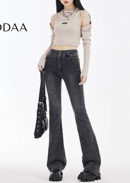 Black and Gray High-Waisted Flared Jeans for Women - Women’s Jeans