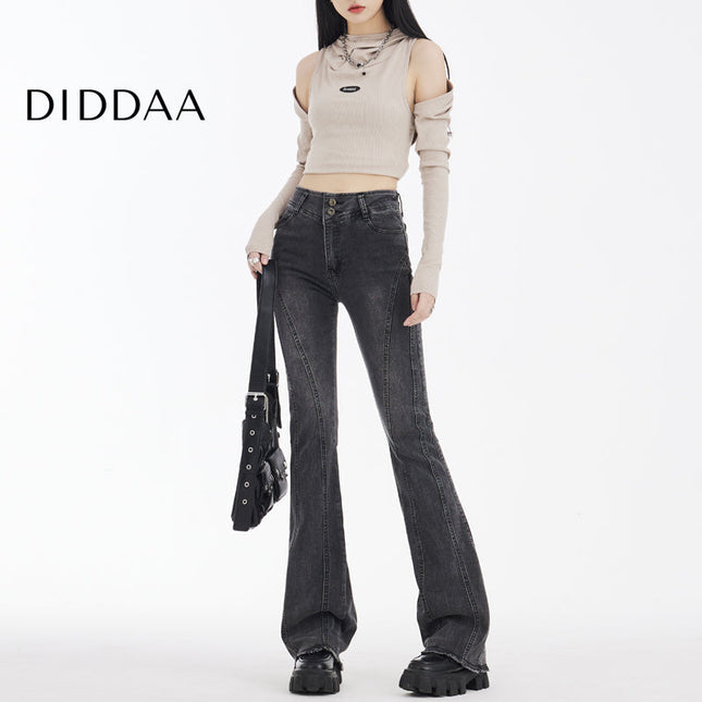 Black and Gray High-Waisted Flared Jeans for Women - Women’s Jeans