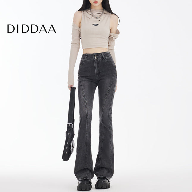 Black and Gray High-Waisted Flared Jeans for Women - XS / Dark Grey - Women’s Jeans