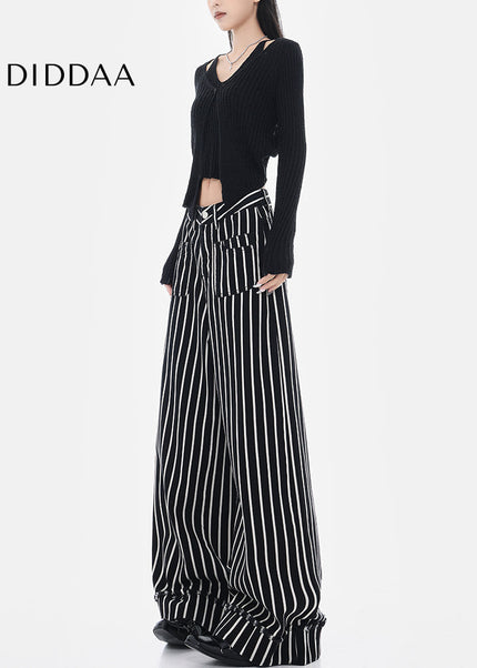 Black and White Vertical Stripe Wide-Leg Jeans - Women’s Jeans