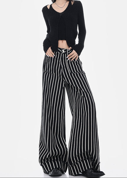 Black and White Vertical Stripe Wide-Leg Jeans - Women’s Jeans